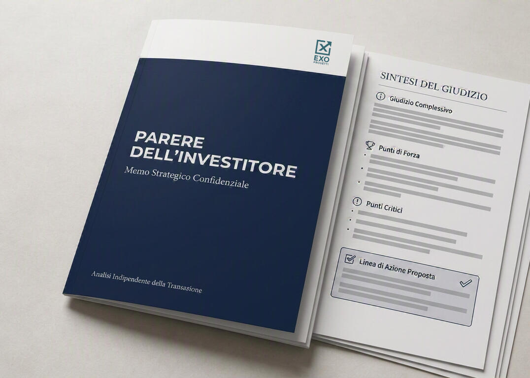 Memo Parere dell'Investitore di Exo Progetti: documento con pagina di sintesi del giudizio, punti di forza, punti criti Parere dell’Investitore di Exo Progetti: memo con valutazione della PMI e giudizio sull’operazione